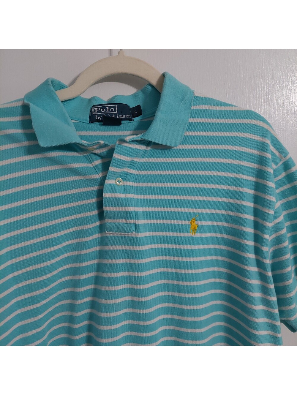 Polo by Ralph Lauren Men's Large Striped Polo Shirt Light Blue White